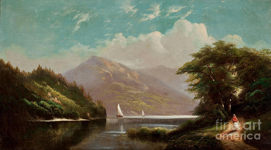 Circa 1880 Painting - Landscape with Mountain Lake and Figures by Celestial Images