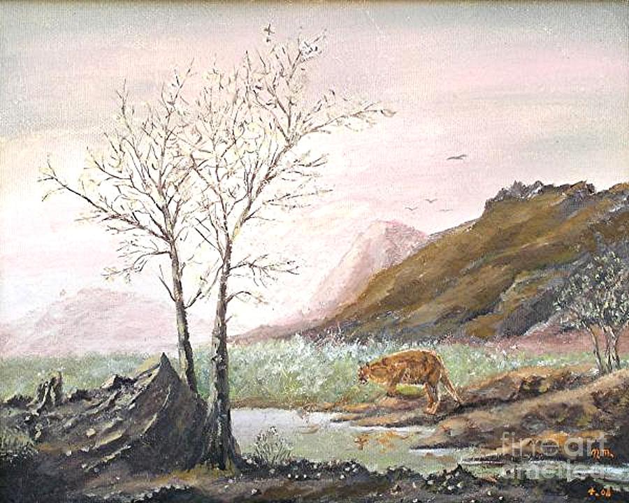 Landscape with mountain lion Painting by Nicholas Minniti