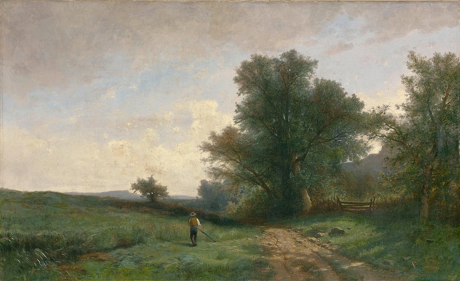Landscape with Mower Painting by Gustave Castan