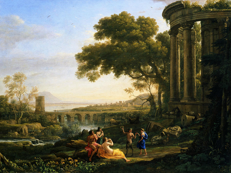 Landscape with Nymph and Satyr Dancing Painting by Claude Lorrain