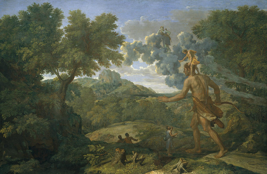 Nicolas Poussin Painting - Landscape with Orion or Blind Orion Searching for the Rising Sun by Nicolas Poussin