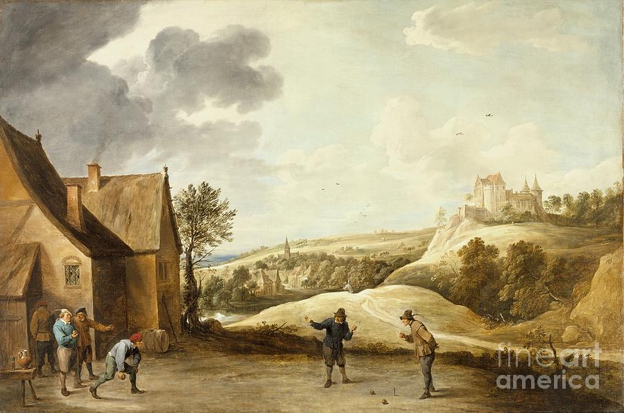 Landscape with Peasants Playing Bowls Outside an Inn Painting by Celestial Images