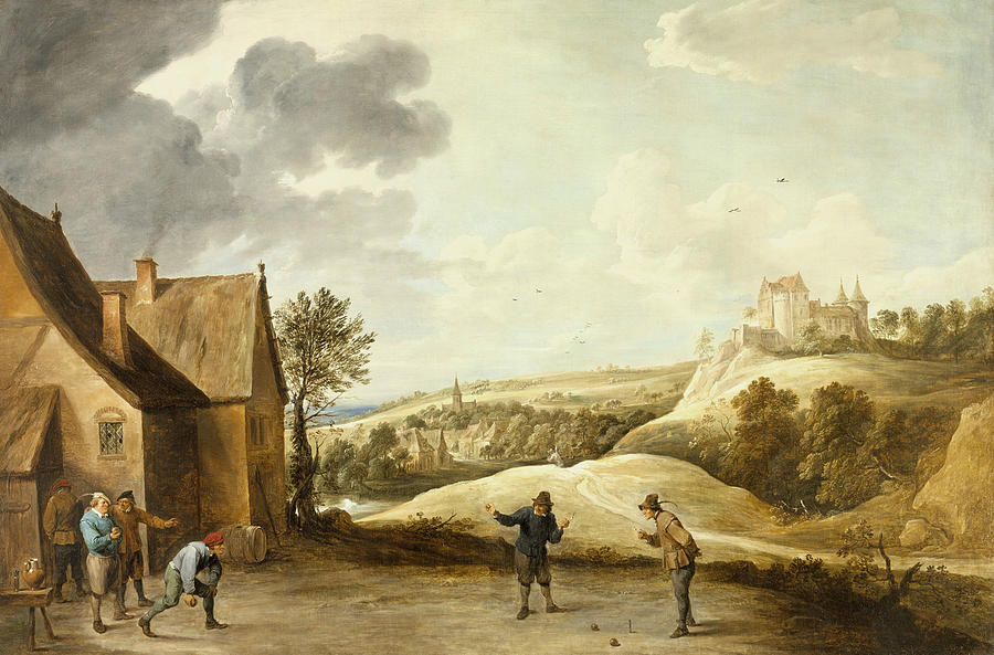 Landscape with Peasants Playing Bowls Outside an Inn Painting by David Teniers the Younger