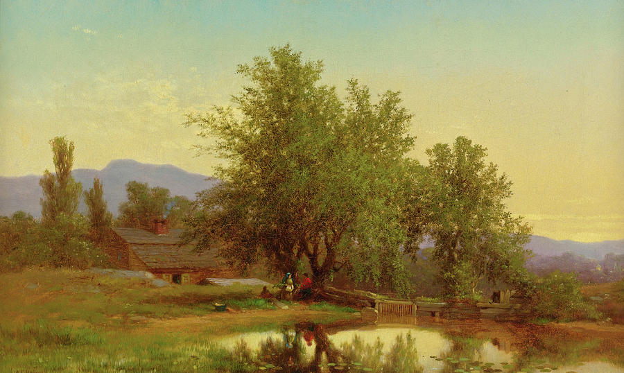 Landscape with Pond Barn and Figures Painting by Albert Fitch Bellows
