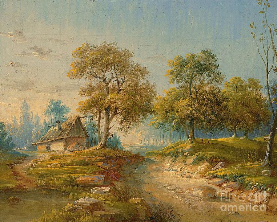 Landscape with pond Painting by MotionAge Designs