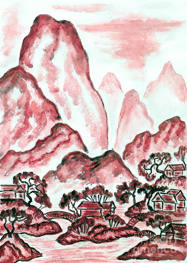Landscape with red mountains, painting Painting by Irina Afonskaya