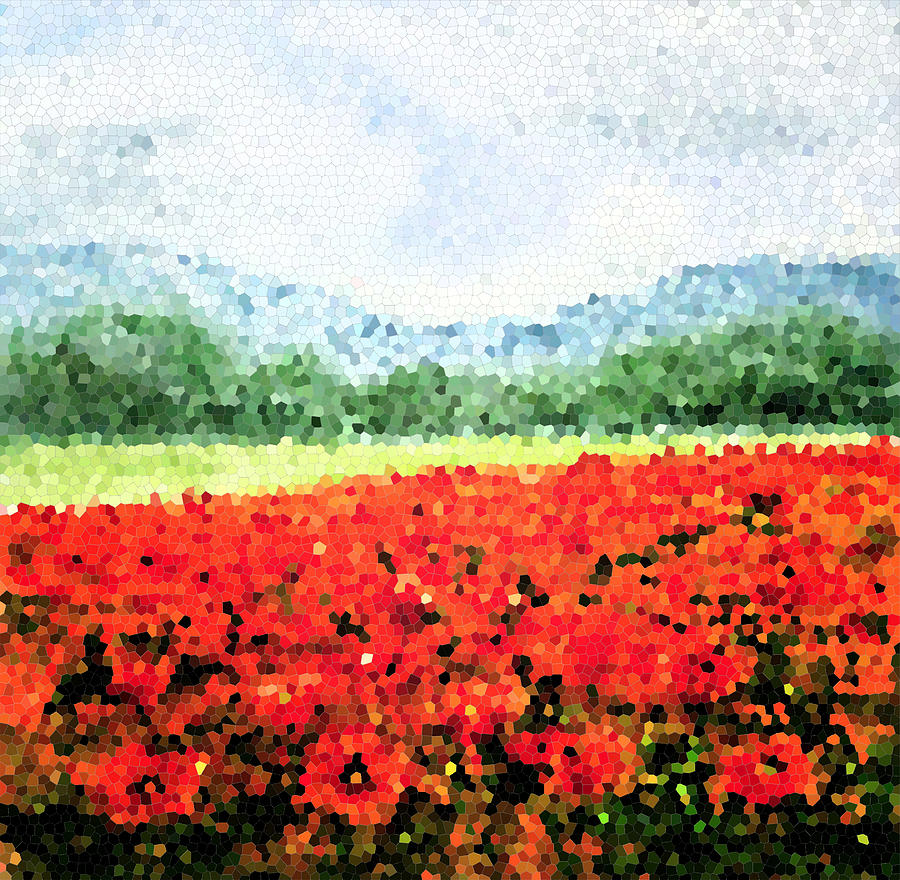 Landscape With Red Poppies Abstract Painting