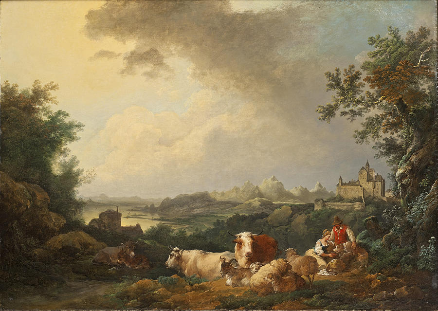 Philip James De Loutherbourg Painting - Landscape with Resting Cattle by Philip James de Loutherbourg