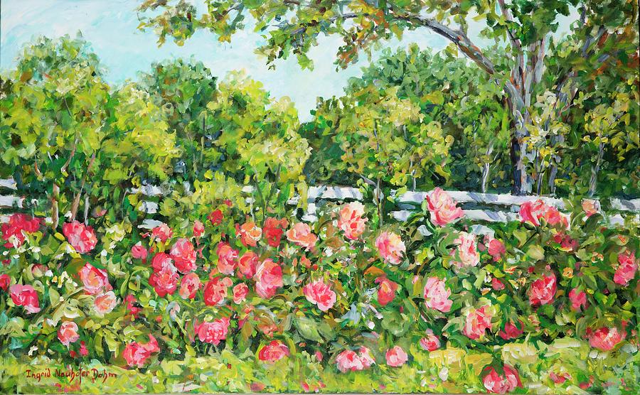 Landscape with Roses Fence Painting by Ingrid Dohm
