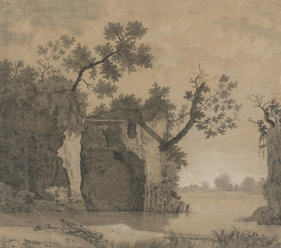 Landscape with Ruins Drawing by Joseph Wright