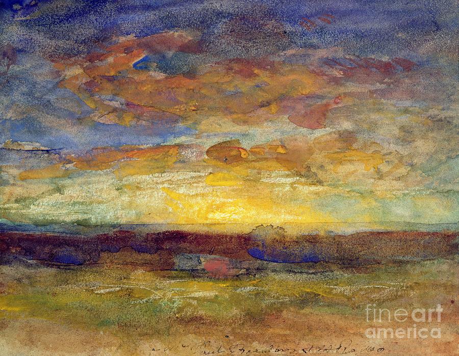 Claude Monet Painting - Landscape with Setting Sun by Auguste Francois Ravier