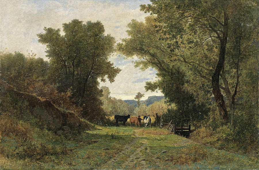 Landscape with Shepherd and Cattle Painting by Gustave Castan