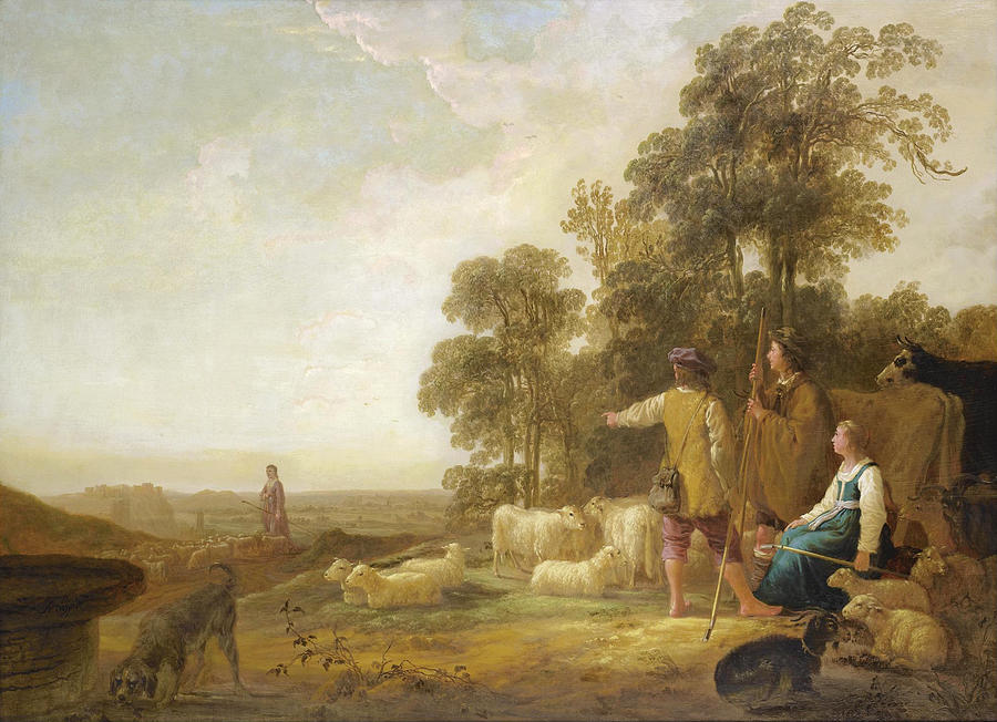 Landscape with Shepherds and Shepherdesses near a Well Painting by Aelbert Cuyp