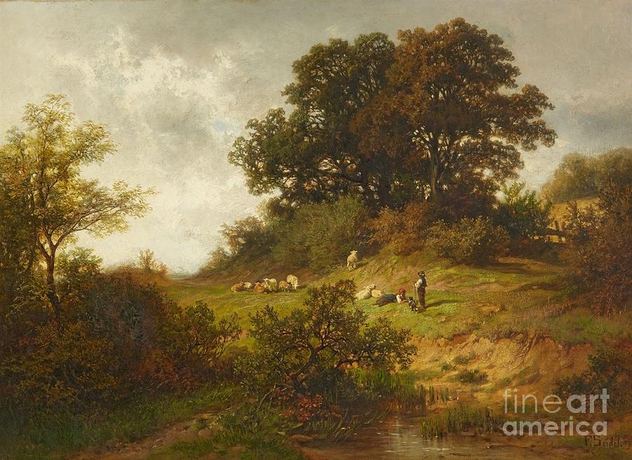 Tree Painting - Landscape with Shepherds by MotionAge Designs