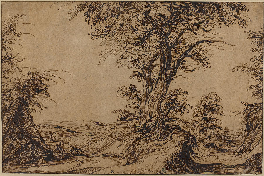 Landscape With Sleeping Peasants Drawing by Jacques De Gheyn Ii | Fine ...