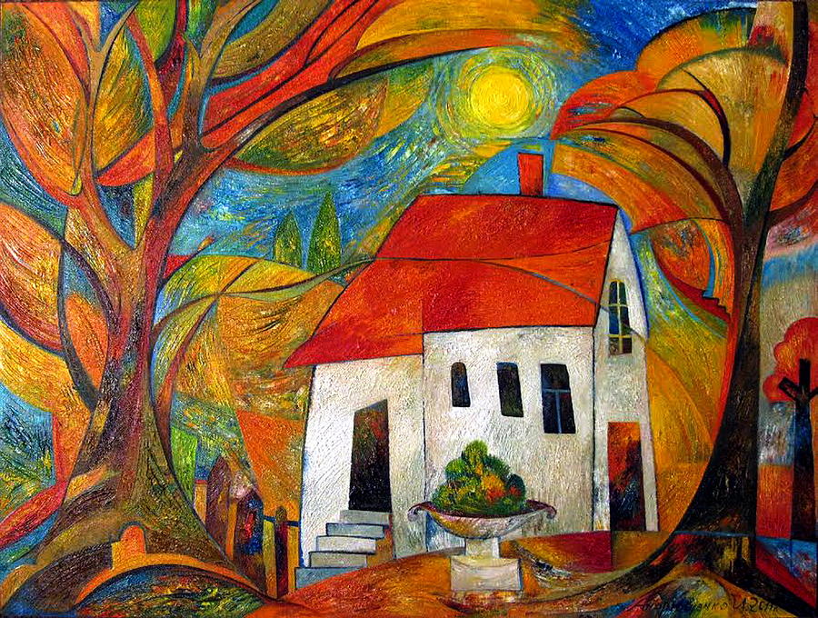 Fall Painting - Landscape With The House by Mikhail Savchenko