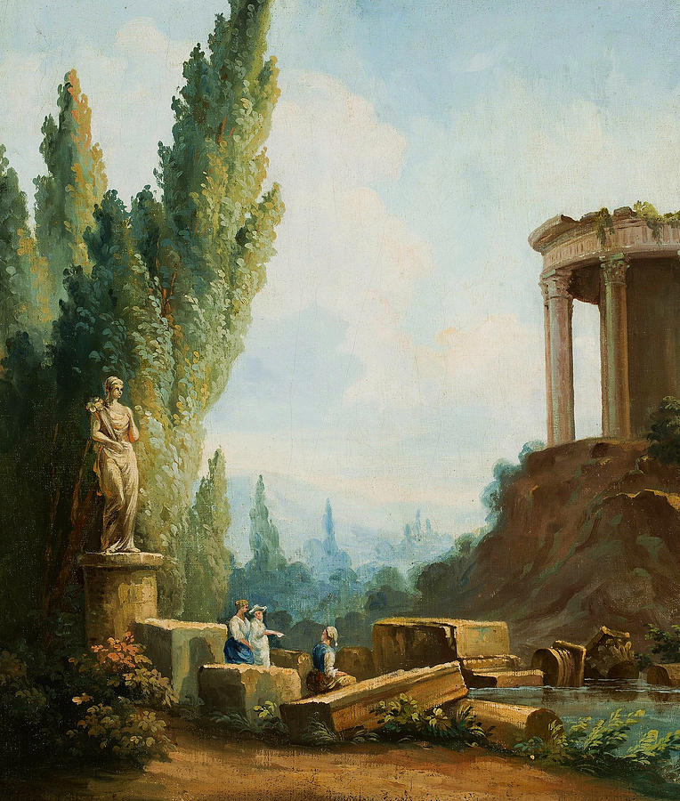 Landscape with the ruins of the Temple of the Sibyl at Tivoli Painting by Hubert Robert