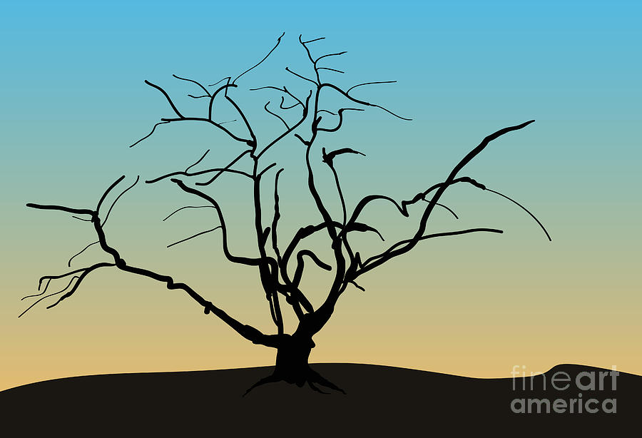Sunset Digital Art - Landscape with Tree by David Gordon