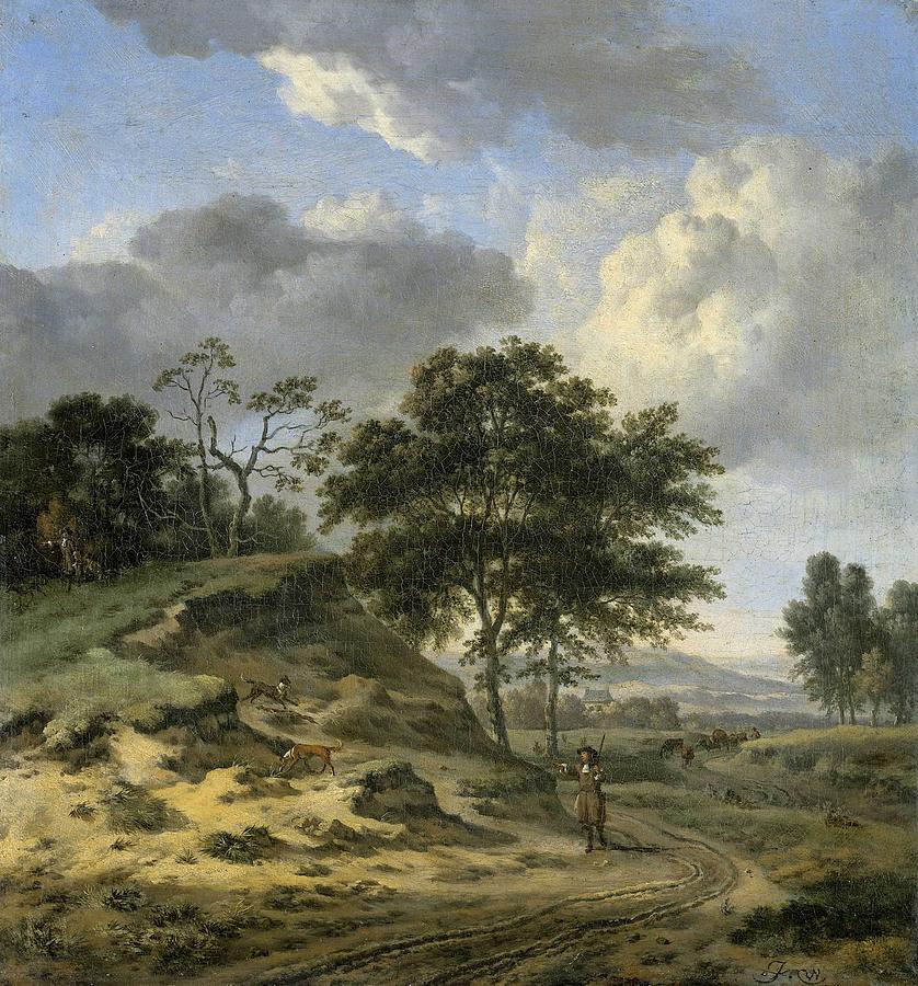 Landscape With Two Hunters, Jan Wijnants, 1655 - 1684 Painting