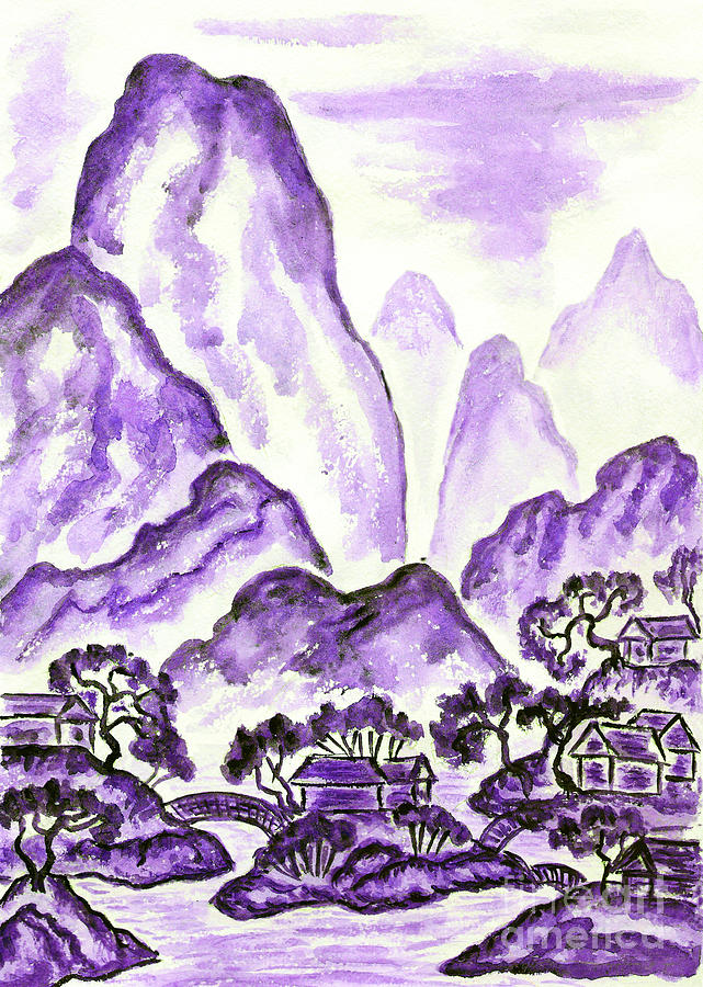 Landscape with violet mountains, painting Painting by Irina Afonskaya
