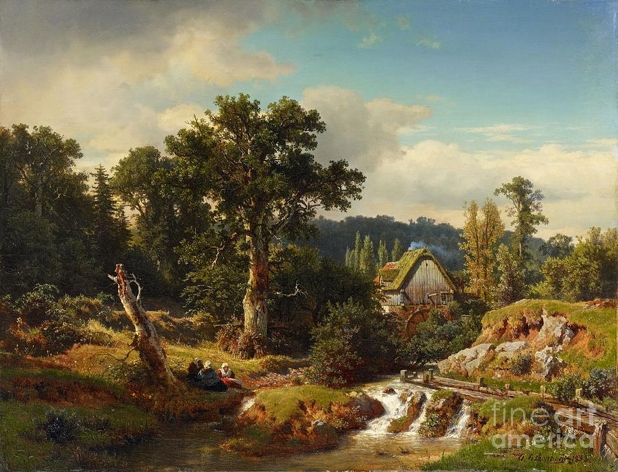 Landscape With Water-mill Painting by MotionAge Designs