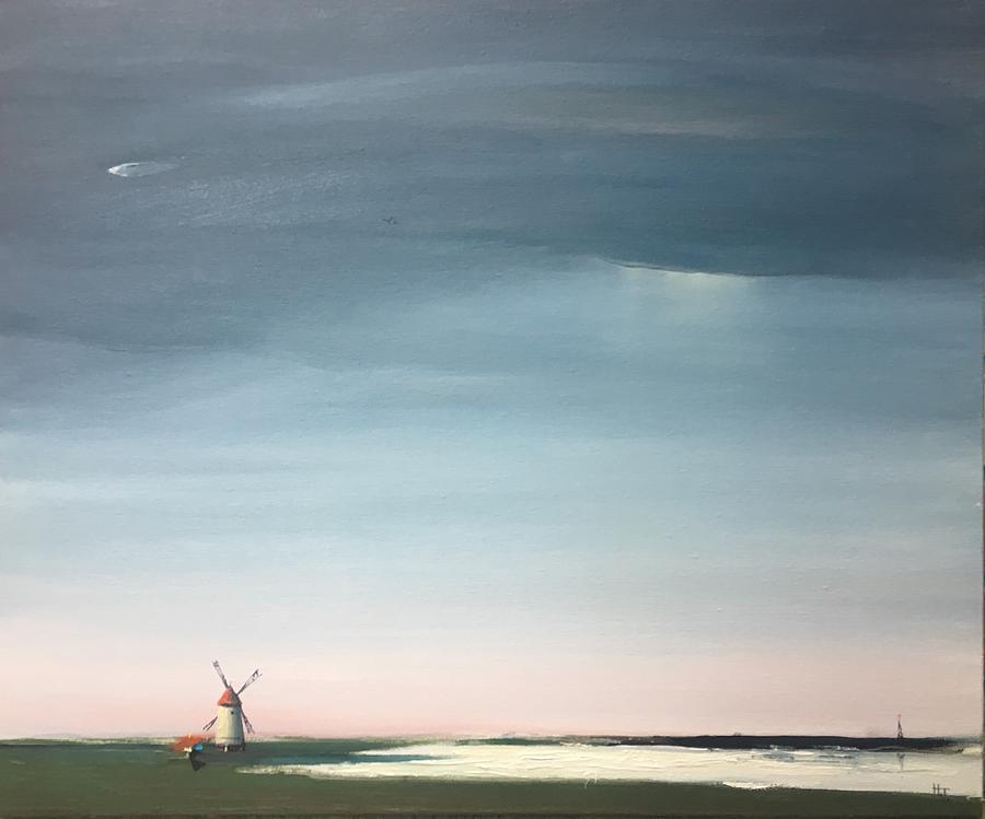 Landscape Painting - Landscape with Windmill by Hanna Taranishyna