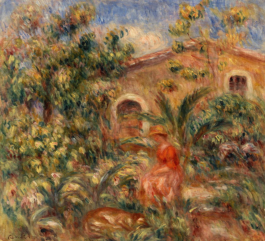 Pierre Auguste Renoir Painting - Landscape with Woman and Dog by Pierre-Auguste Renoir