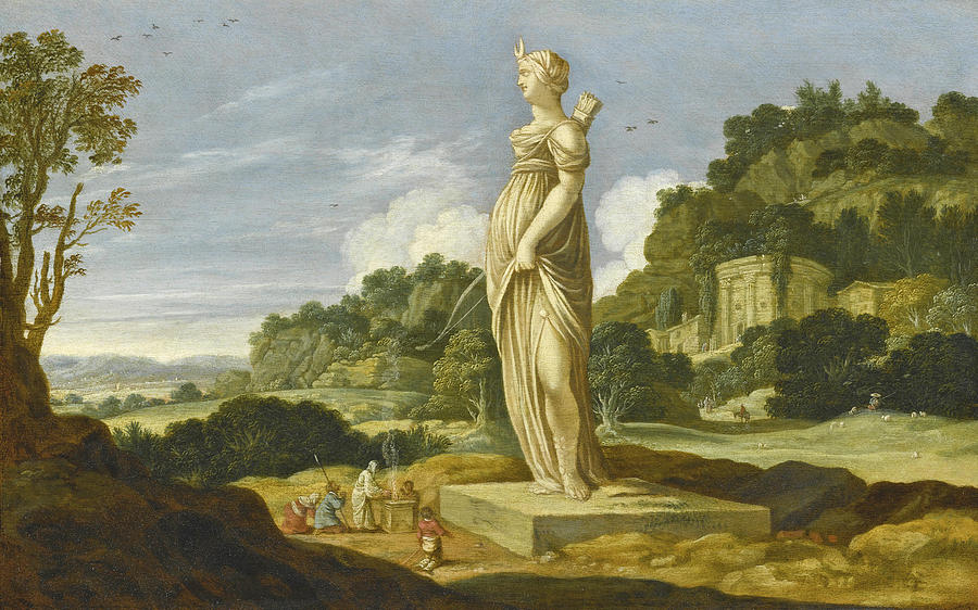 Landscape with worshippers at the Altar of Diana Painting by Jacob Pynas