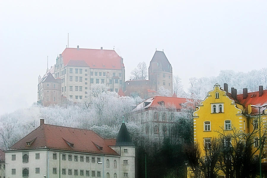 Castle Photograph - Landshut Bavaria on a Foggy Day by Alexandra Till