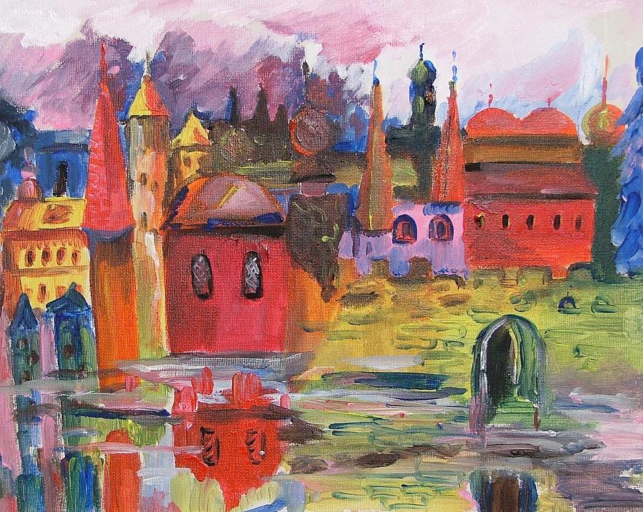 Lanscape with red houses Painting by Rita Fetisov