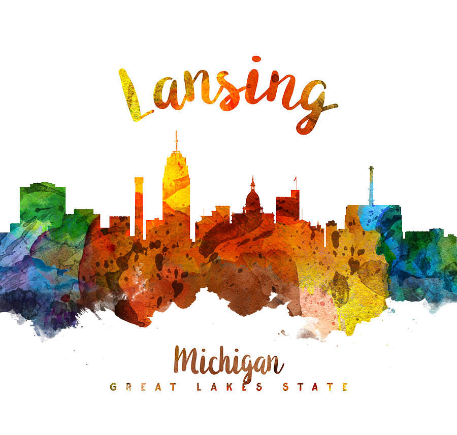 Skyline Painting - Lansing Michigan Skyline 26 by Aged Pixel