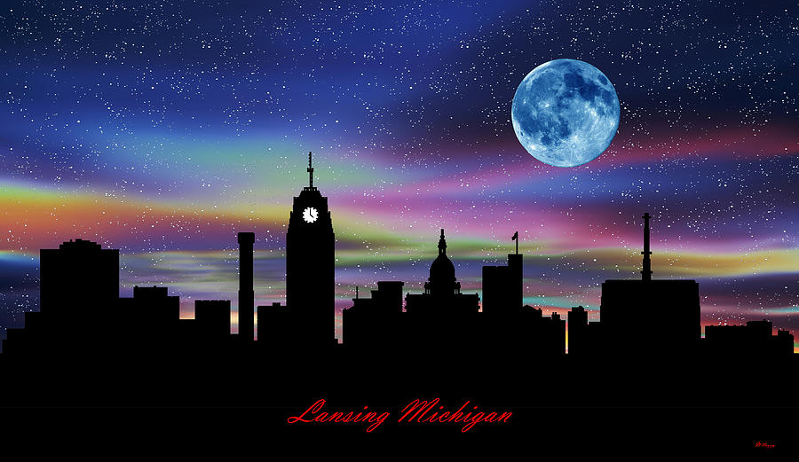 Lansing Michigan Twilight Skyline Digital Art by Gregory Murray
