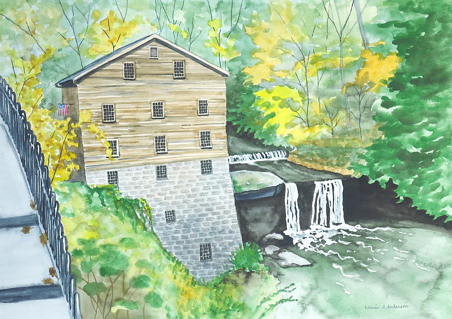 Fall Painting - Lantermans Mill - Mill Creek Park by Laurie Anderson