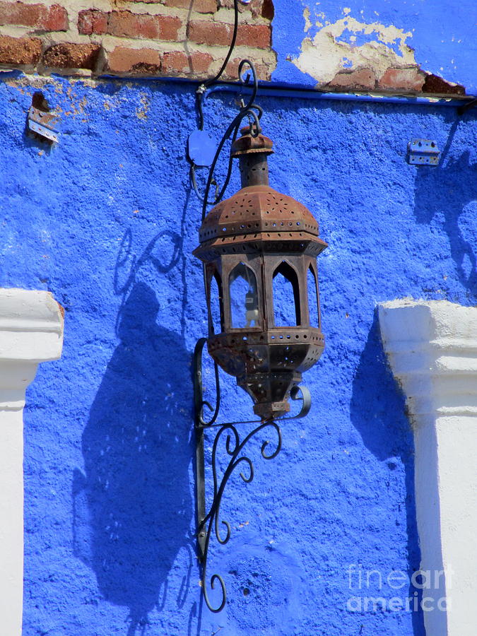 Lantern On Blue Wall Photograph by Randall Weidner