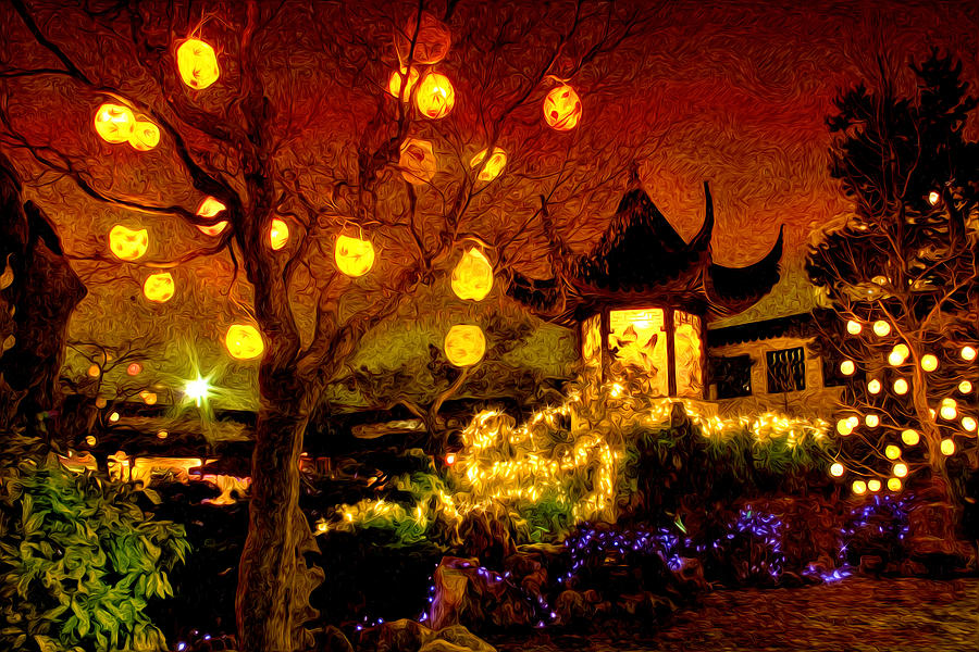 Lanterns in Chinese Garden Photograph by Julius Reque