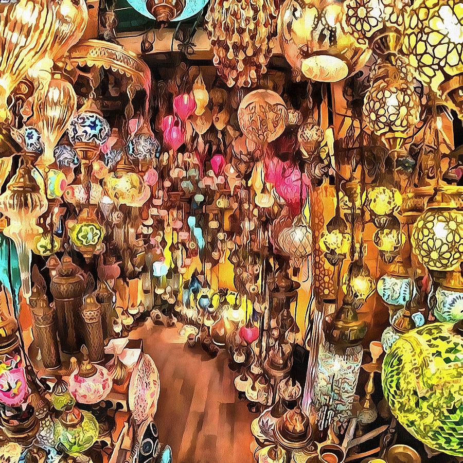 Lanterns, Lamps and Lighting of The Bazaar Painting by Taiche Acrylic Art