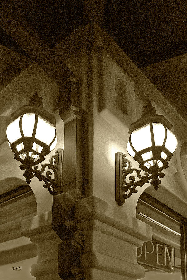 Lanterns - Night In The City - In Sepia Photograph by Ben and Raisa Gertsberg