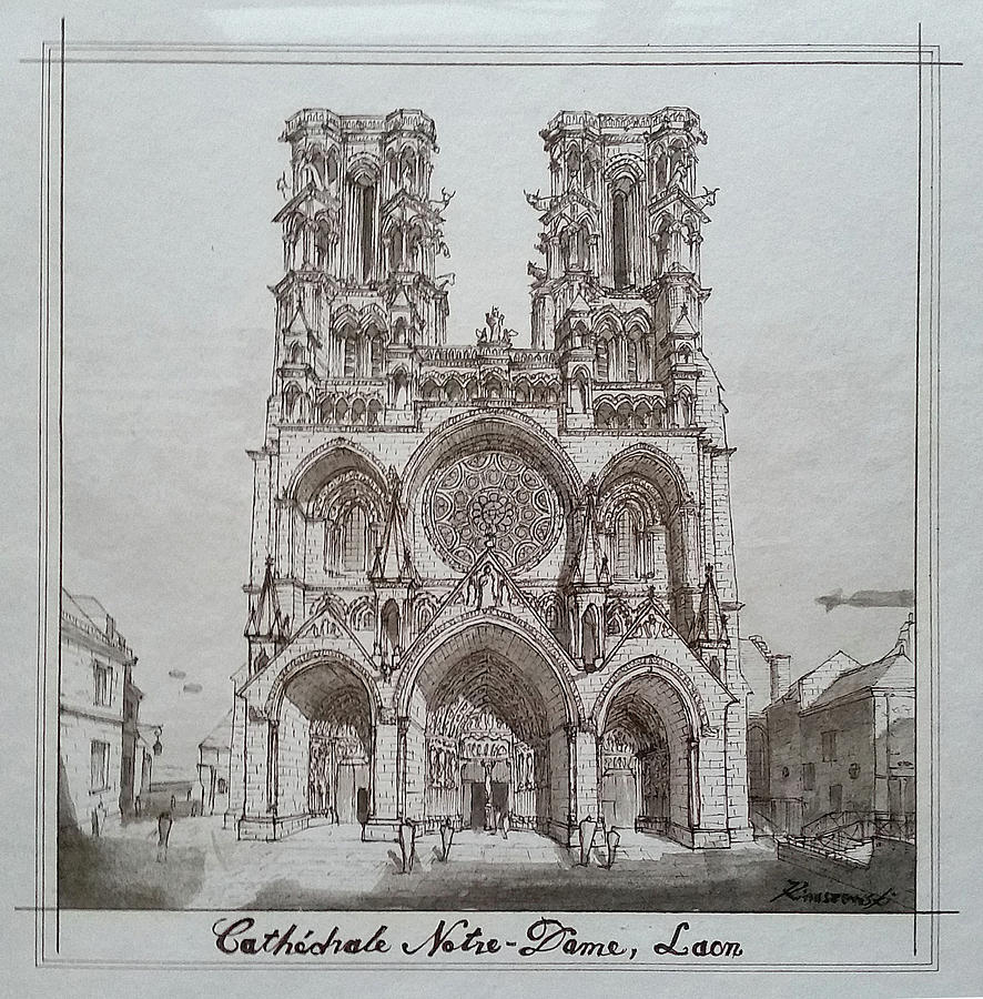 Laon Catedral, Original watercolor architectural drawing Drawing by ...