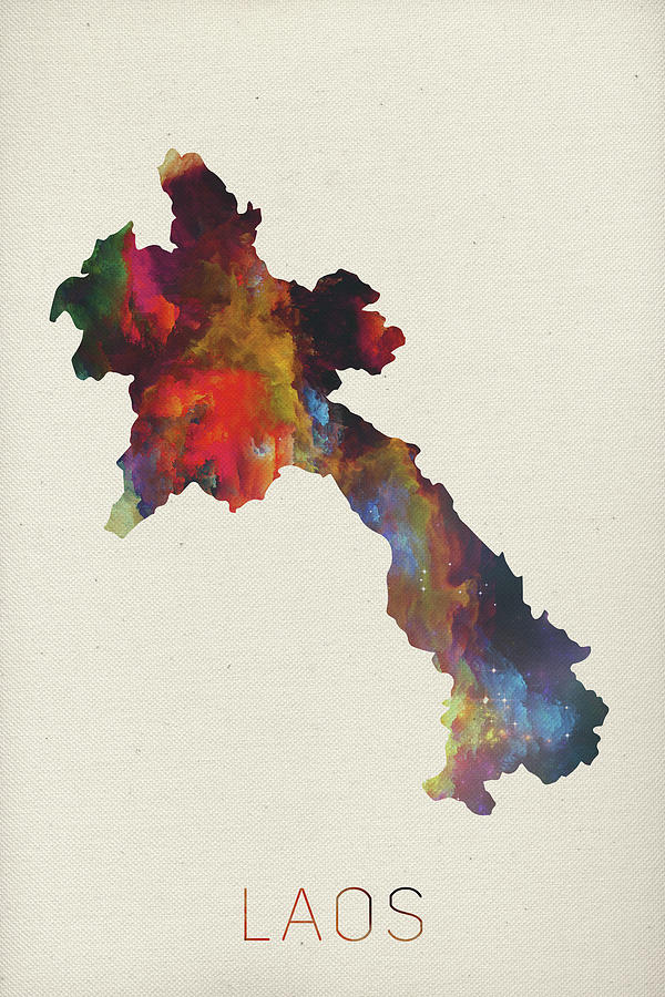 Map Mixed Media - Laos Watercolor Map by Design Turnpike