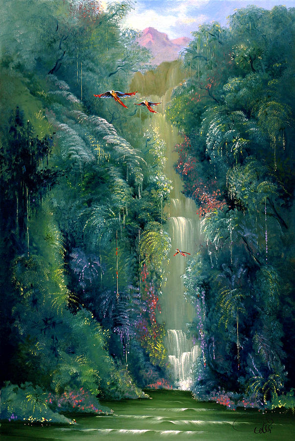 Waterfall Painting - Lapa Rios by Hans Doller