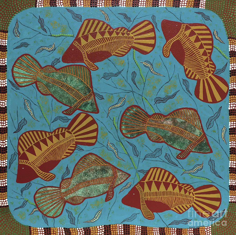 Large Barramundi Swimming Painting by Clifford Madsen