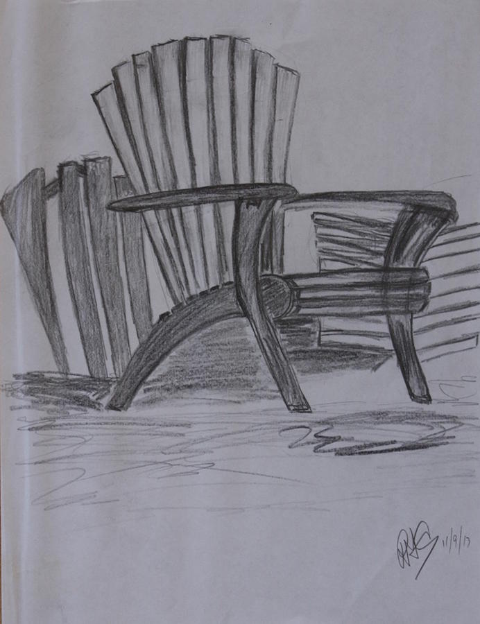 Large Chair on the Lawn Drawing by Roger Cummiskey