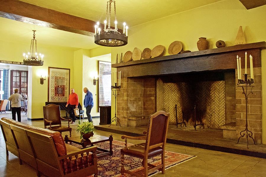 Large Fireplace in Great Room in Majestic Yosemite Hotel in Yosemite National Park, California Photograph by Ruth Hager