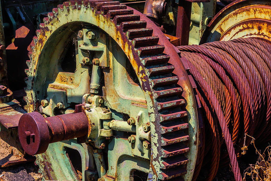 Tool Photograph - Large Gear And Cable by Garry Gay