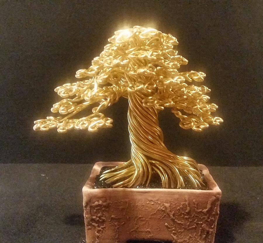 Large Gold Wire Tree Sculpture Sculpture by Ricks Tree Art - Fine