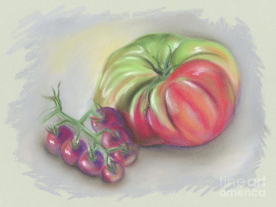 Large Heirloom Tomato with Purple Cherry Tomatoes Pastel by MM Anderson
