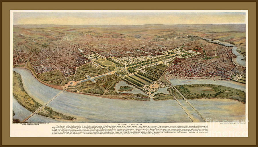 Large Illustrative Map of Washington DC and Landmarks Painting by Pd