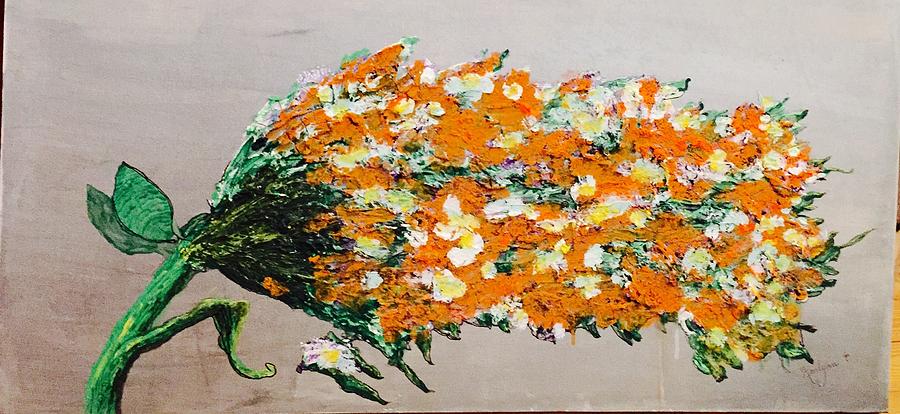 Large Orangy Floral Painting by Kenlynn Schroeder