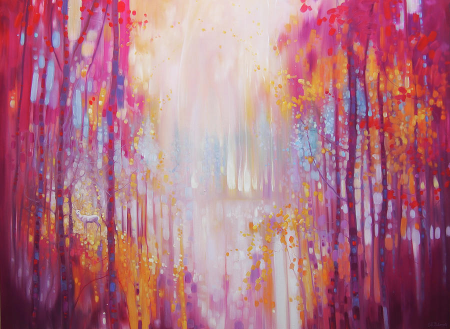 Deer Painting - LARGE ORIGINAL Oil Painting -Harts Desire - an autumn abstract landscape by Gill Bustamante
