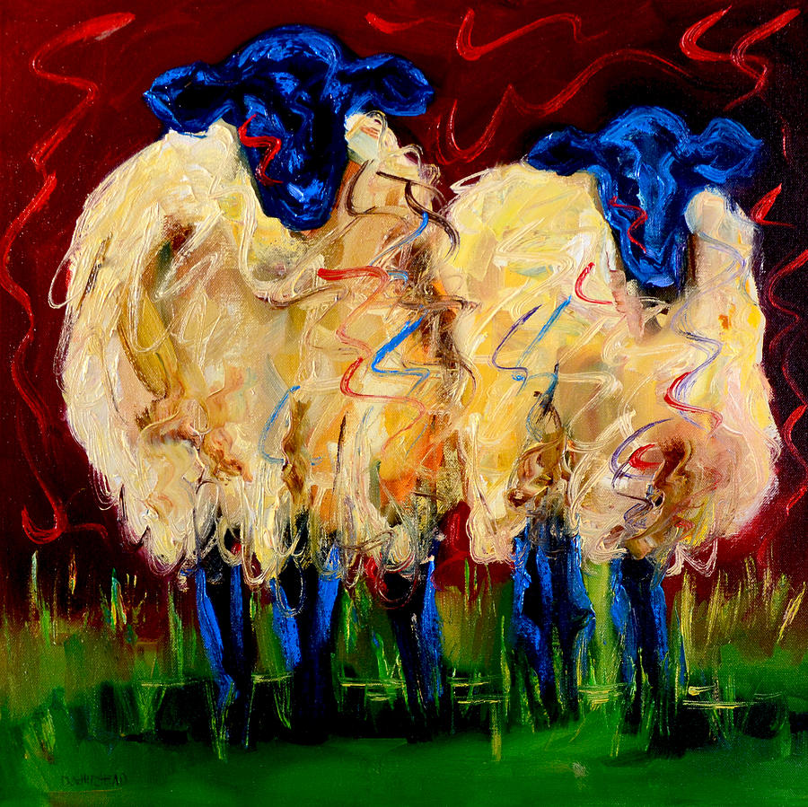 Large Party Sheep Painting by Diane Whitehead